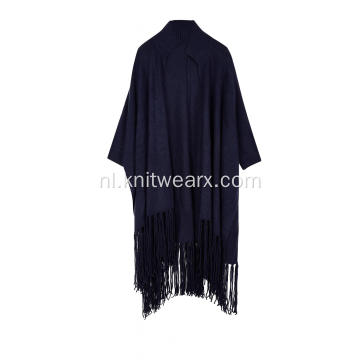 Dames gebreide elastische franjes kwastjes zoom poncho Cape